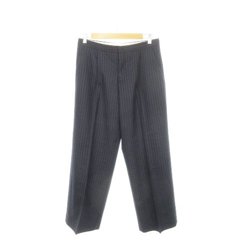 ドゥロワー Drawer パンツ スラックス ワイド タック ストレート ウール ストレッチ ストライプ 38 M 紺 ネイビー AH17 GY11