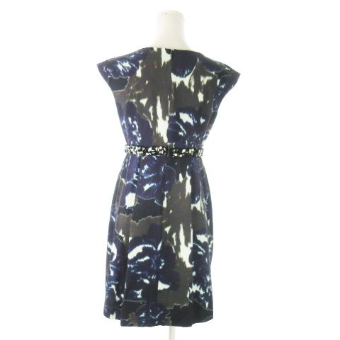 グレースクラス GRACE Class ミニ丈ワンピース ノースリーブ ビジュー モザイク 花柄 総柄 36 S 紺 ネイビー AO 14 GY 99