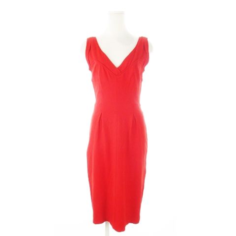 ダイアンフォンファステンバーグ DIANE von FURSTENBERG ワンピース ひざ丈 Vネック ノースリーブ ジャージー素材 ストレッチ タック 2 M 赤 レッド CK22 GY99