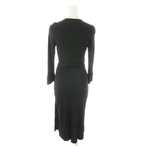 ダイアンフォンファステンバーグ DIANE von カシュクールワンピース ミモレ ロング 七分袖 ストレッチ リボン 2 M 黒 ブラック AO 1 GY 99