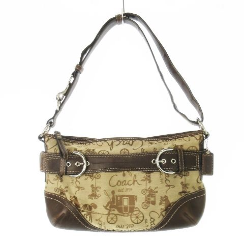 コーチ COACH ショルダーバッグ キャンバス レザー 革 ロゴ バックル 茶 ブラウン F14442 CK22 GY18
