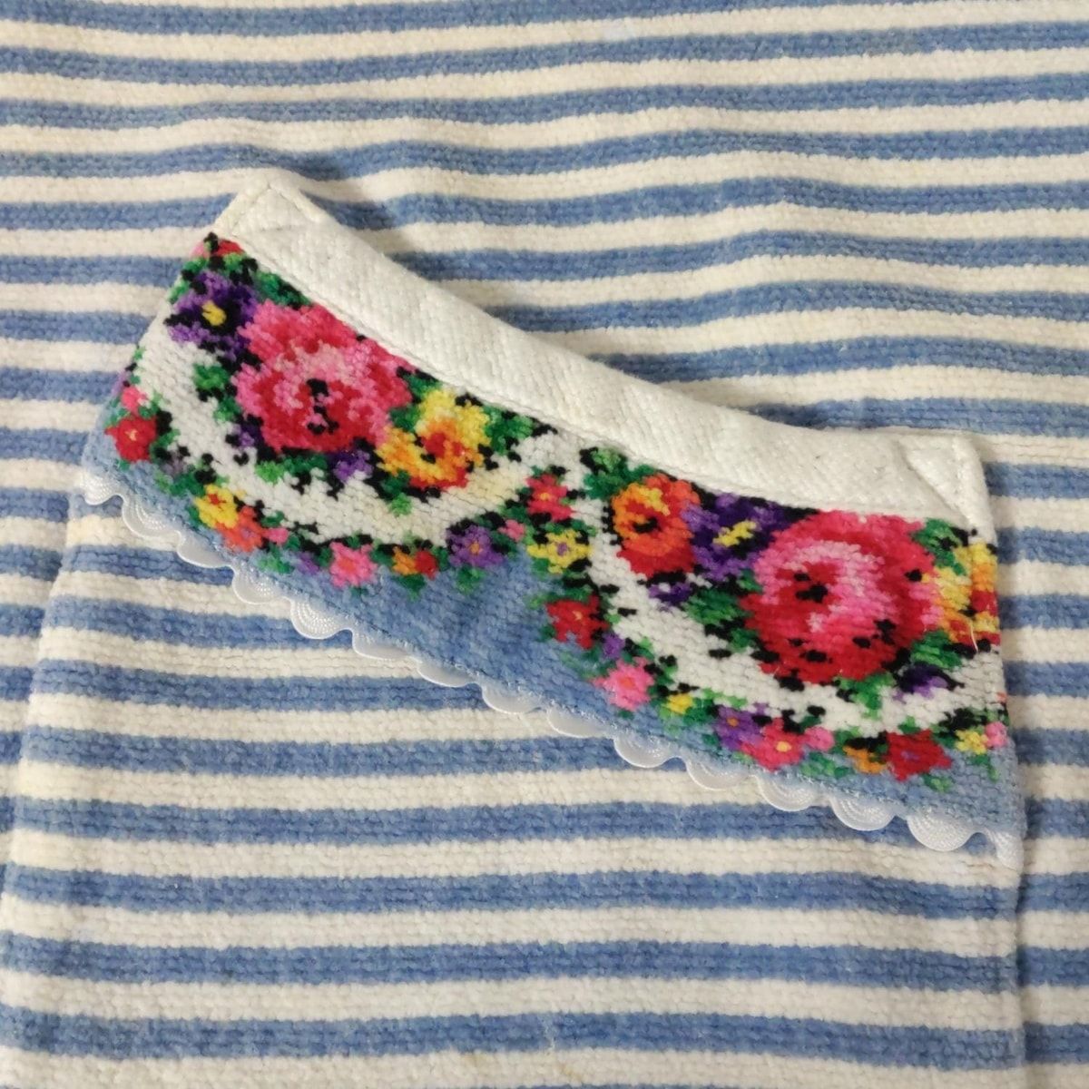  FEILER フェイラー ワンピース ユニセックス - 白×ブルー×マルチ エプロン ボーダー 花柄 その他 ワンピース