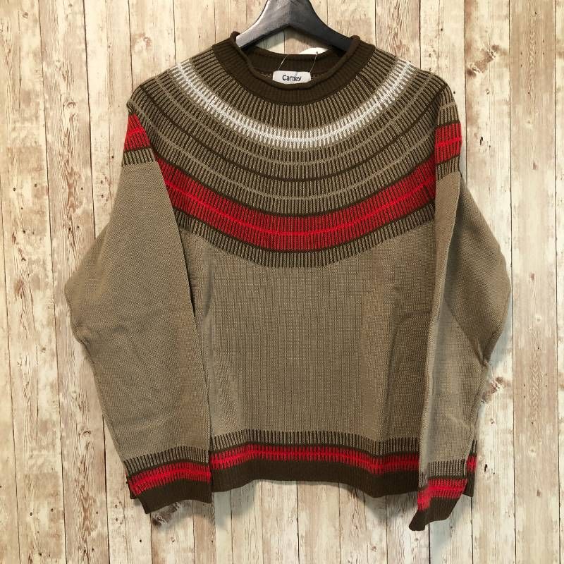 コ Carney カーニー マルチ 求心柄ニットプルオーバー モカ系 3L