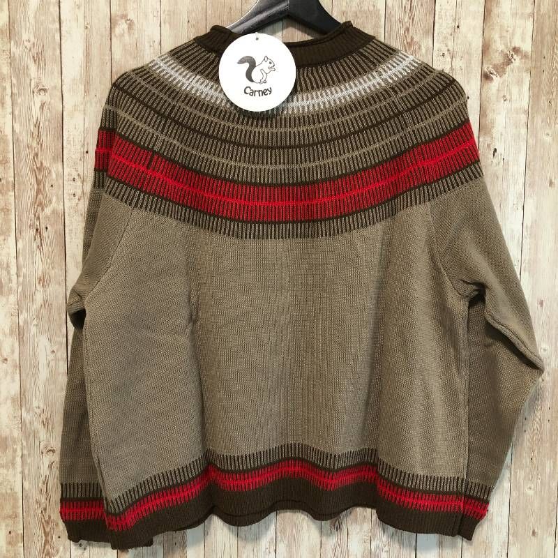  コ Carney カーニー マルチ 求心柄ニットプルオーバー モカ系 3 L 長袖 ニット セーター