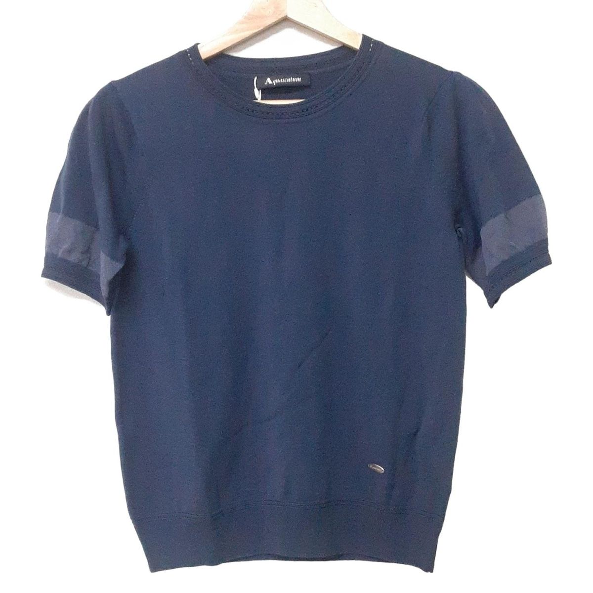 Aquascutum アクアスキュータム 半袖セーター サイズ8 M レディース - ネイビー クルーネック
