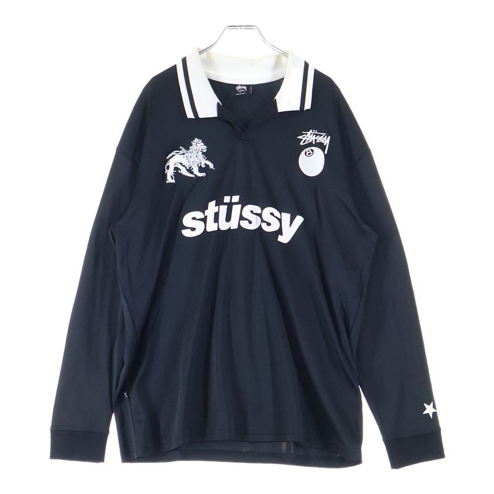 STUSSY ステューシー FOOT BALL POLO SLEEVE T-SHIRT フロントロゴデザイン フットボール ゲームシャツ ポロシャツ ブラック