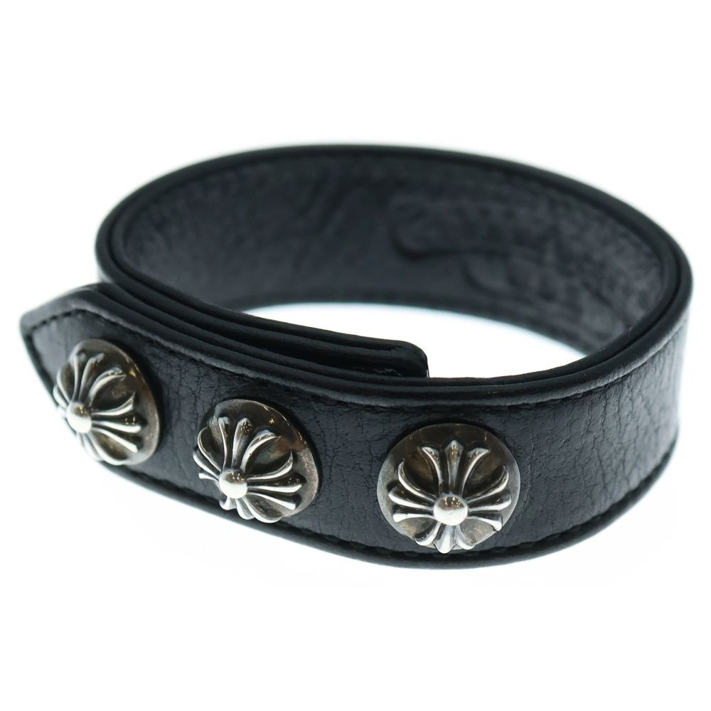 CHROME HEARTS クロムハーツ 3BTN 2SNP クロスボール 3ボタン2スナップ レザーブレスレット ブラック シルバー BCA123
