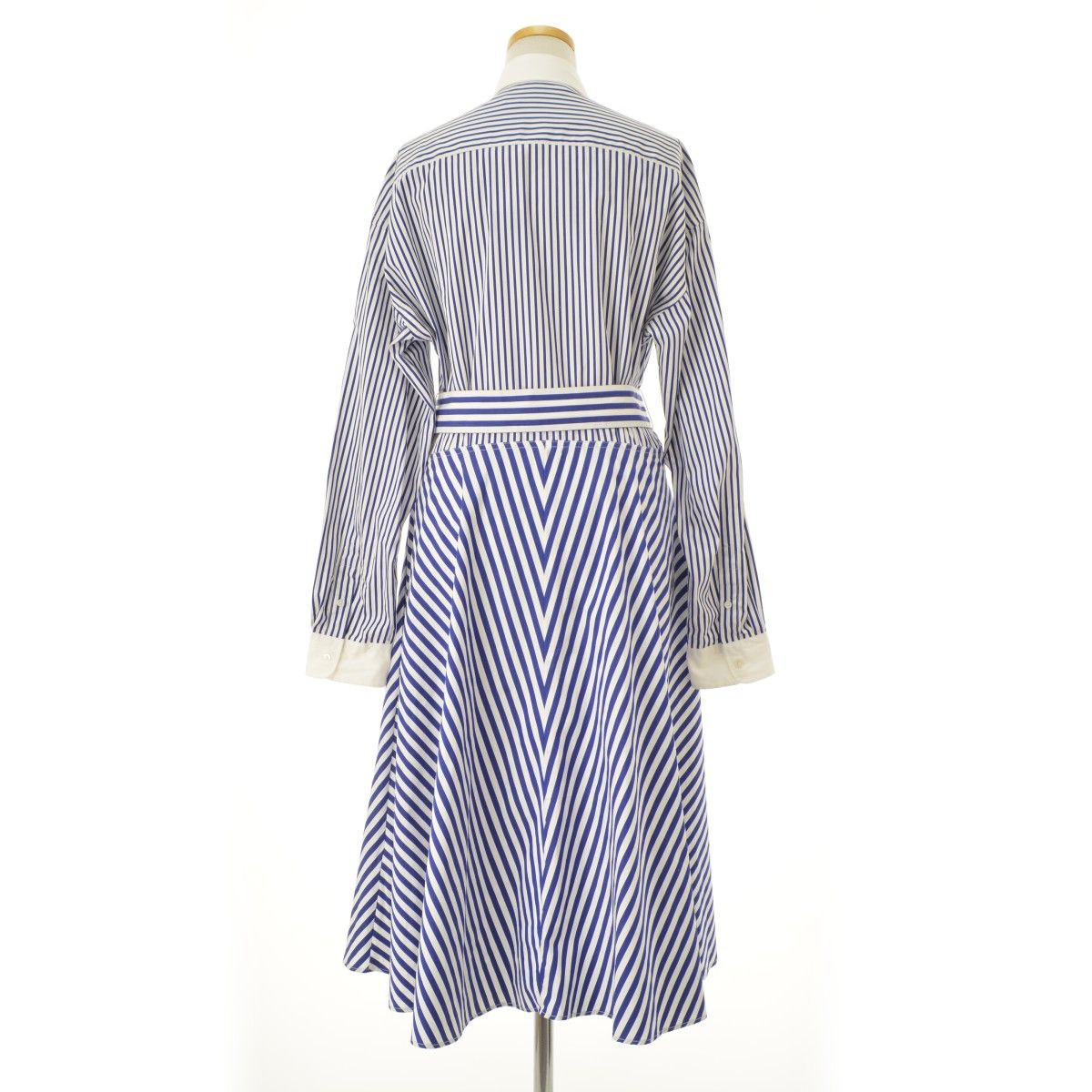 POLORALPHLAUREN ストライプ ベルテッドロング長袖ワンピース
