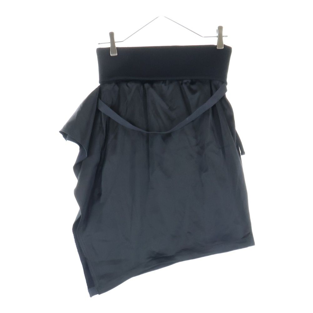 DIESEL ディーゼル ロゴ刺繍 変形 アシンメトリー ニット切り替え サテン ミニスカート ブラック レディース