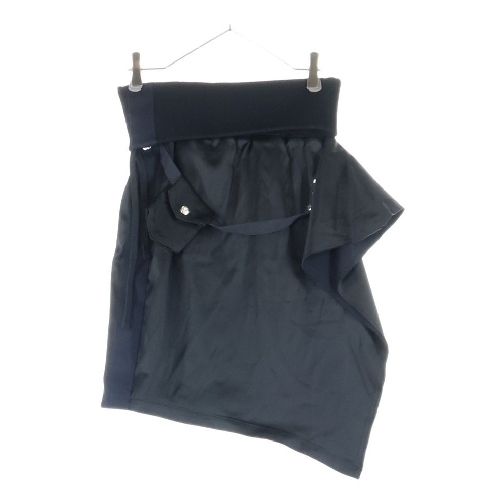 DIESEL ディーゼル ロゴ刺繍 変形 アシンメトリー ニット切り替え サテン ミニスカート ブラック レディース