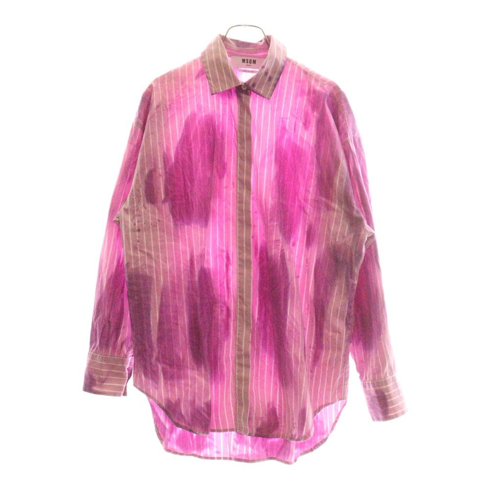MSGM エムエスジーエム セットアップ タイダイ染め ストライプ総柄 比翼ボタン オーバーサイズ 長袖シャツ ロゴプリント ショート ハーフパンツ ショーツ パープル ピンク 2841MDE05EX