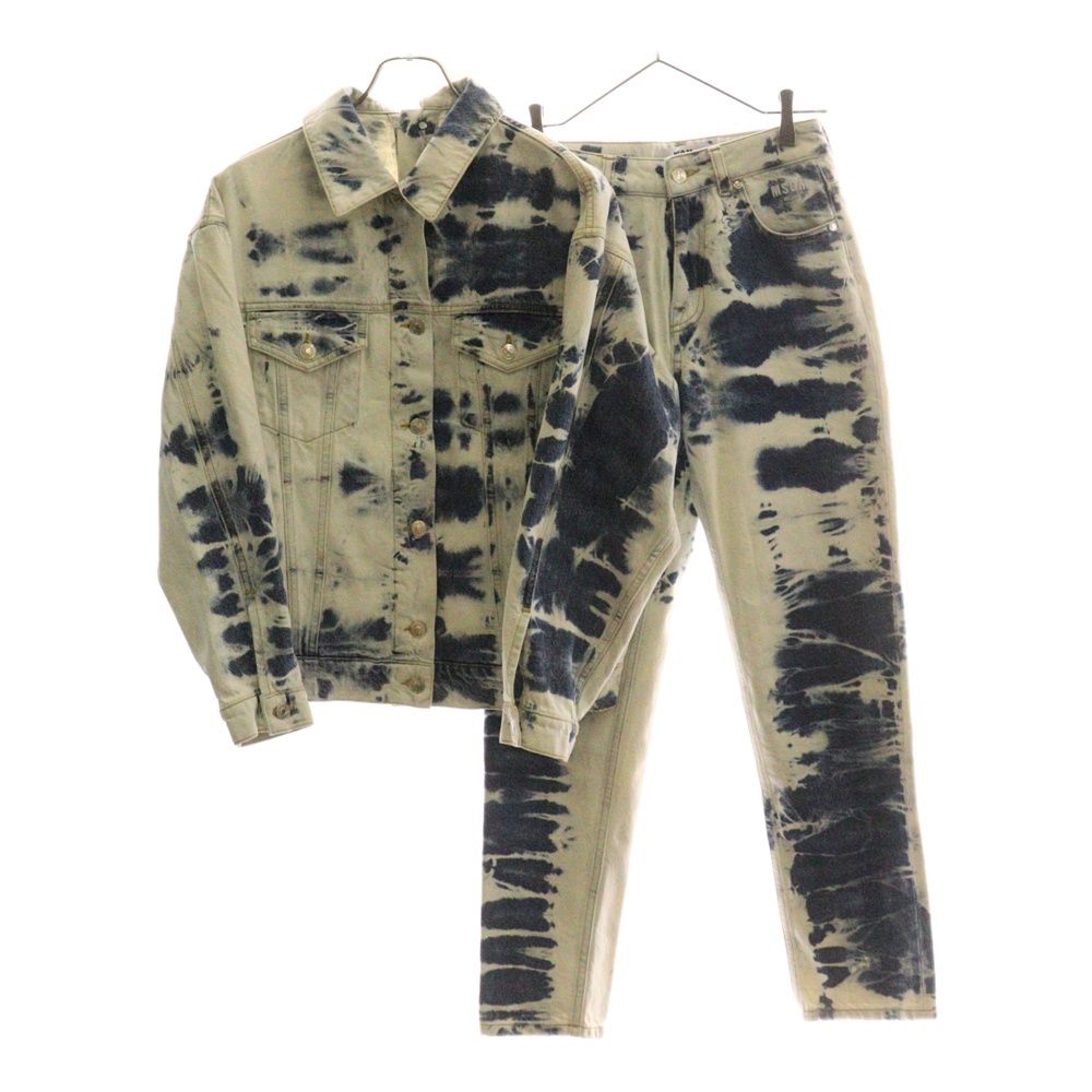 MSGM エムエスジーエム セットアップ ロゴ刺繍 ハイブリーチ加工 レザーパッチ 変形デニムトラッカージャケット テーパード デニムパンツ レディース 2841MDH49L 2841MDP51LX
