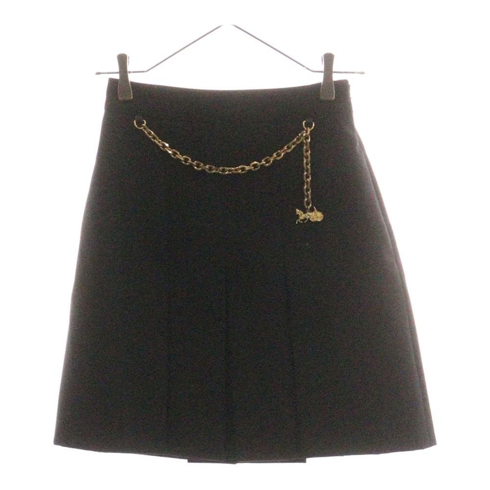 CELINE セリーヌ エディ期 チェーン 馬車チャーム ウール タック プリーツ ミニスカート ゴールド金具 ブラック レディース 2J231445K