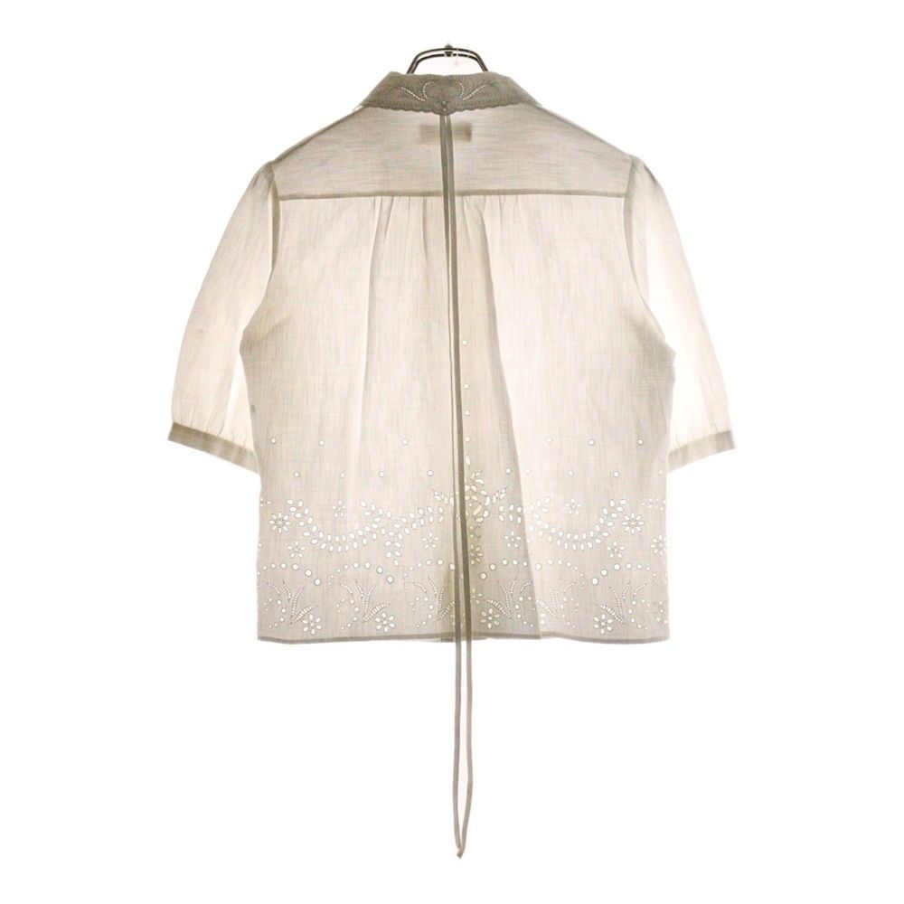 CELINE セリーヌ トリオンフ ボタン コットン レース刺繍 パフスリーブ 半袖 シャツ ブラウス ホワイト レディース 2B499122I