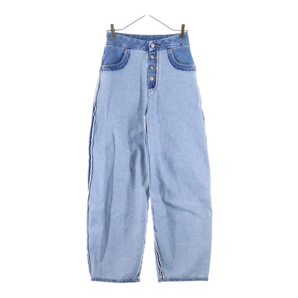 MM6 Maison Margiela エムエムシックスメゾンマルジェラ 21AW インサイドアウト ウォッシュ加工 ワイドデニムパンツ インディゴ レディース S62LB0066 S30783