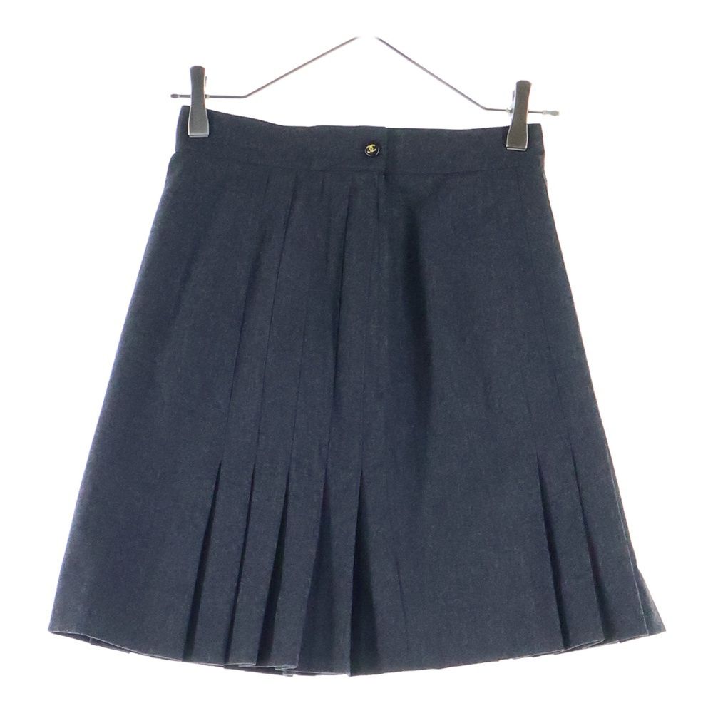 CHANEL シャネル ココマークボタン ウール プリーツ ミニスカート グレー レディース P03474V03532
