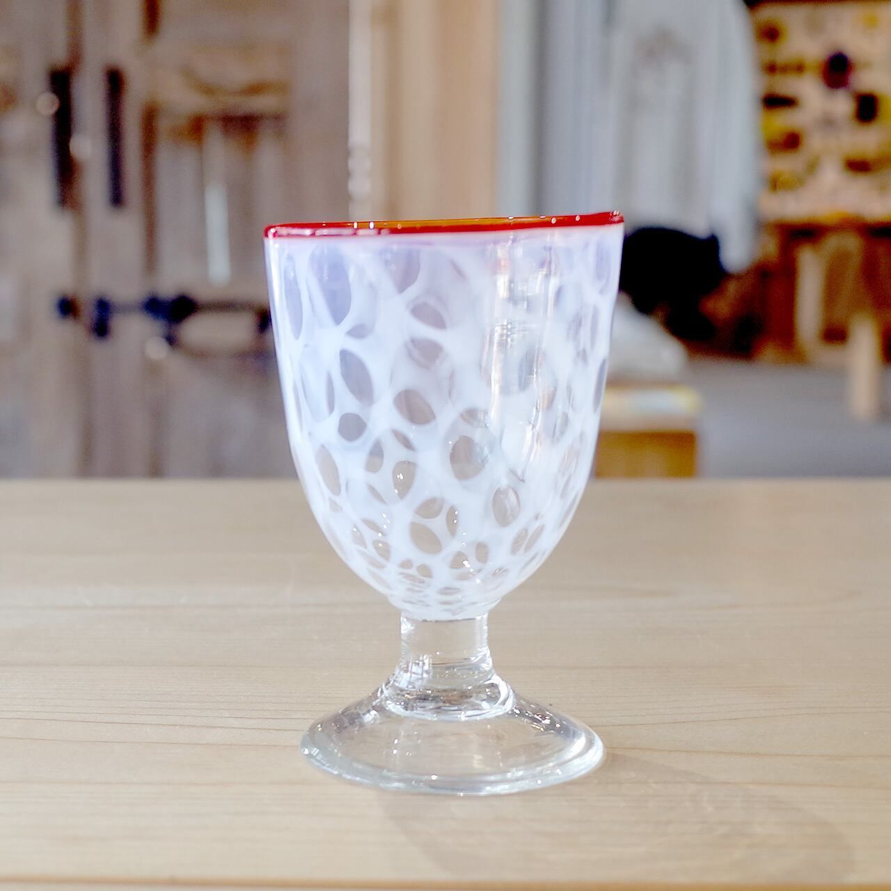 Stemglass Blown glass Dots Clear White Red 大正時代 大正ガラス 吹きガラス ドット ステムグラス ヴィンテージ ホワイト クリア レッド 1910s-20s