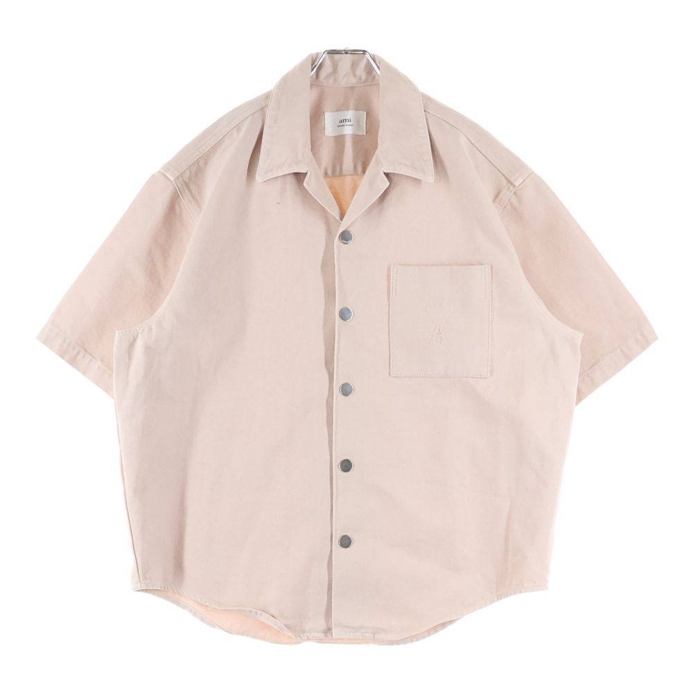 ami paris アミパリス Ami de Coeur アミ ドゥ クール ハート エンボスロゴ コットン スナップボタン 半袖シャツ ジャケット ピンク SPHSH219.DE0044