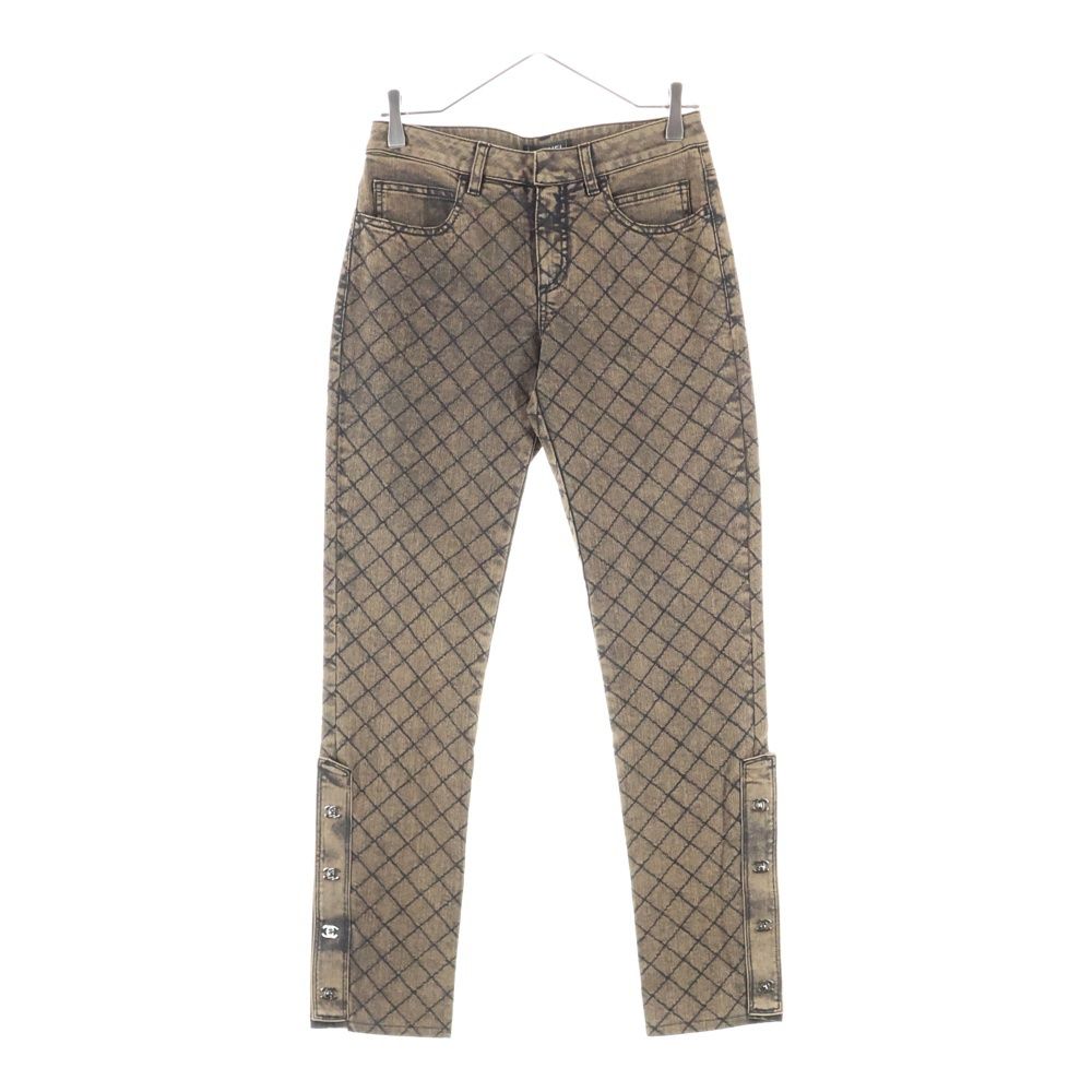 CHANEL シャネル ココマーク ターンロック マトラッセ テーパード デニムパンツ ジーンズ ブラウン レディース P38985V28387