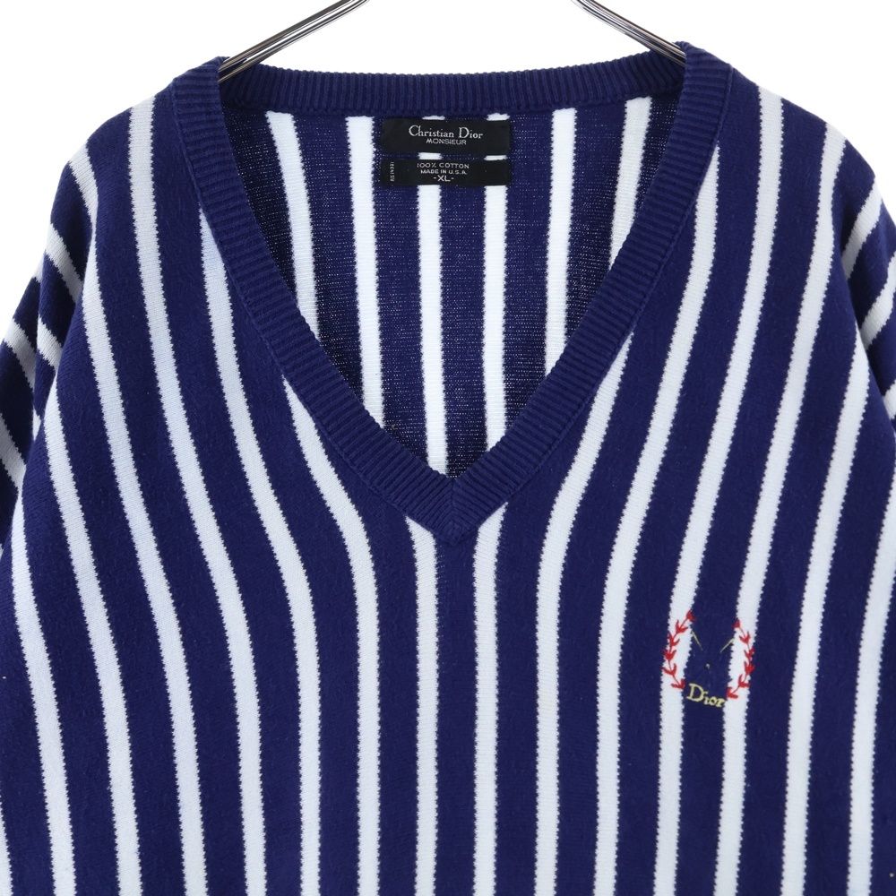 Christian Dior (クリスチャンディオール) Vネック ストライプ ニット