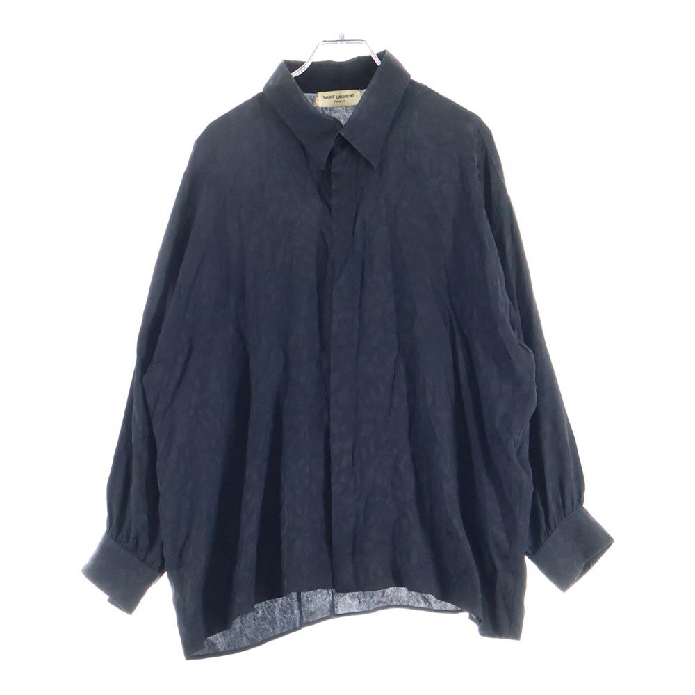 SAINT LAURENT PARIS サンローランパリ 22SS レオパード総柄 シルク ロングスリーブ 長袖シャツ ブラック 705698