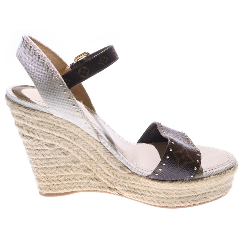  LOUIS VUITTON ルイヴィトン コーストライン モノグラム PVC キャンバス レザー エスパドリーユ ウェッジソール ヒール ストラップ サンダル シューズ ブラウン ベージュ レディース 1 A 8 NNL その他 靴
