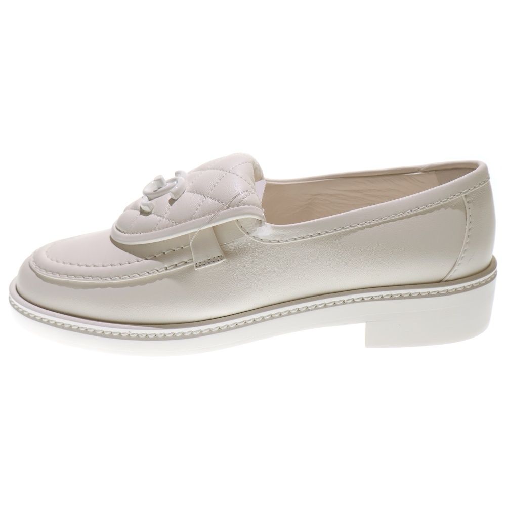 CHANEL シャネル ココマーク マトラッセ ローファー シューズ ホワイト レディース G 45474