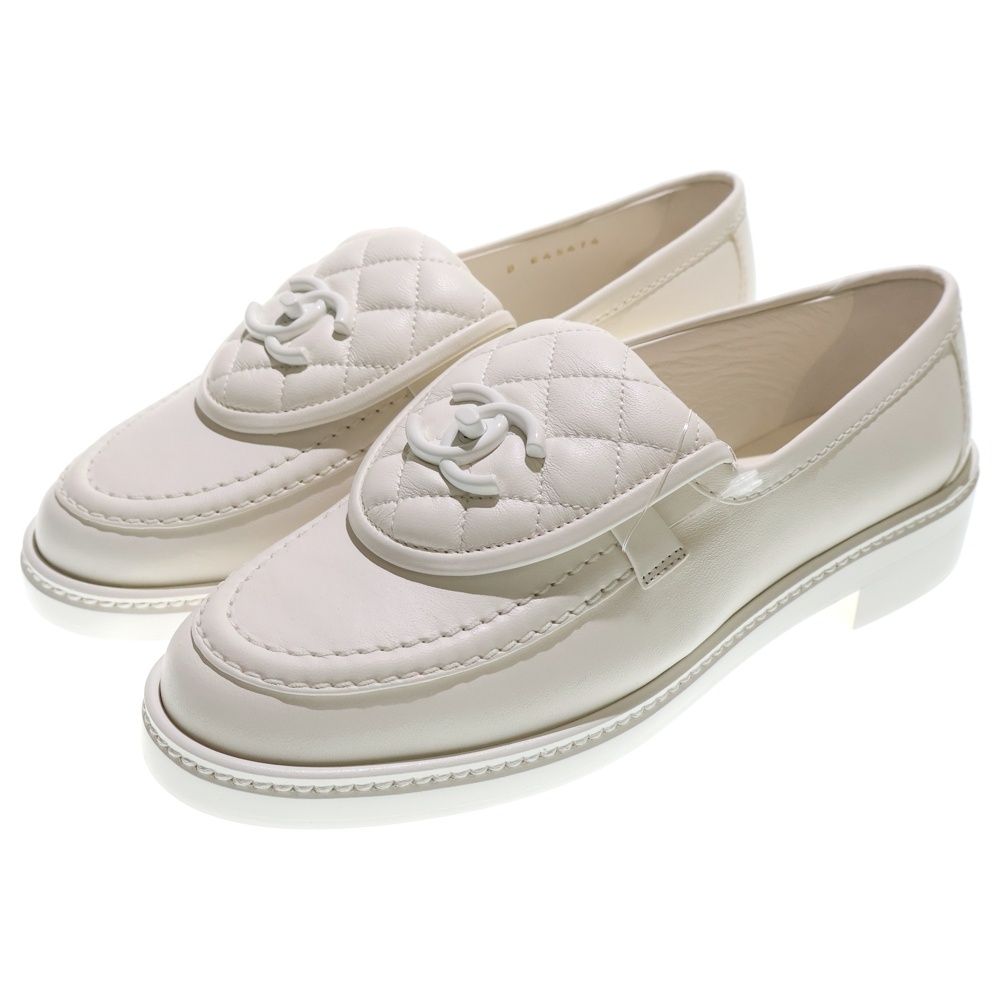 CHANEL シャネル ココマーク マトラッセ ローファー シューズ ホワイト レディース G 45474