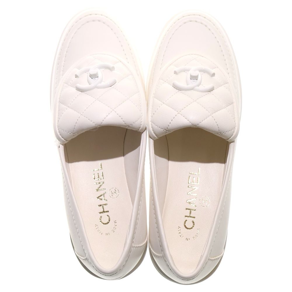  CHANEL シャネル ココマーク マトラッセ ローファー シューズ ホワイト レディース G 45474 その他 靴