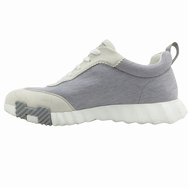 エルメス HERMES Bouncing バウンシング スニーカー シューズ 靴 Hロゴ スエード レザー サイズ42 27cm グレー 白 ホワイト メンズ