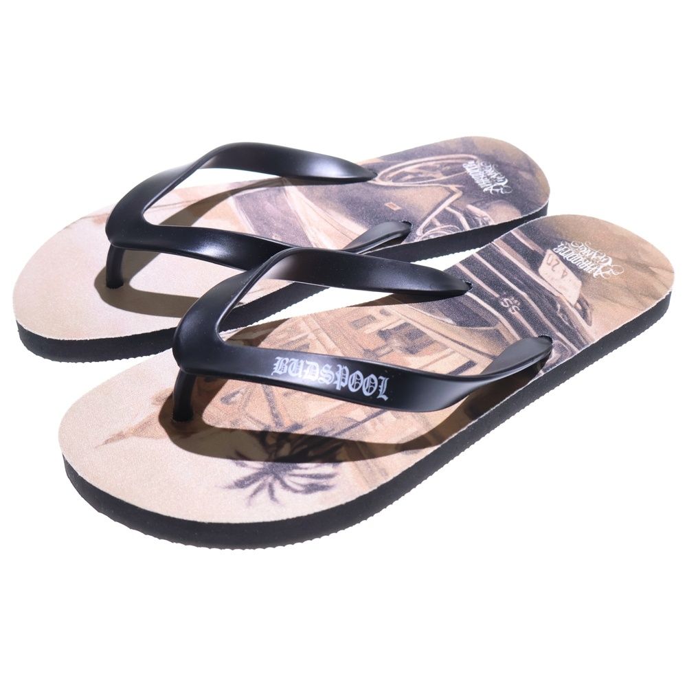 BUDSPOOL バッズプール × TAKUYA KAMIOKA ART WORK PRINT SANDALS タクヤ カミオカ アートワーク プリント ビーチ サンダル ベージュ