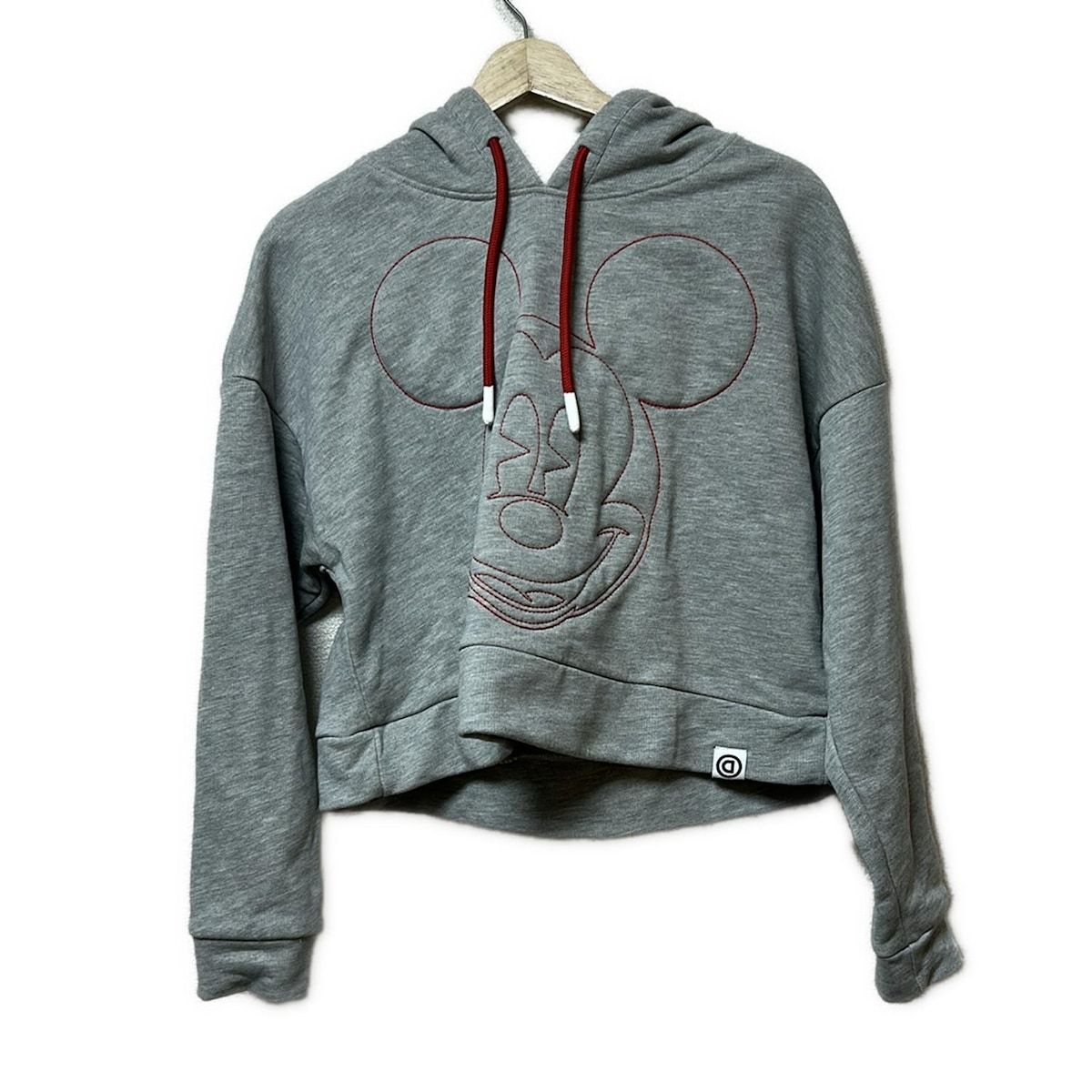 デシグアル パーカー サイズM レディース ライトグレー レッド 長袖 刺繍 MICKEY MOUSE ショート丈 プルオーバー Disneyコラボ