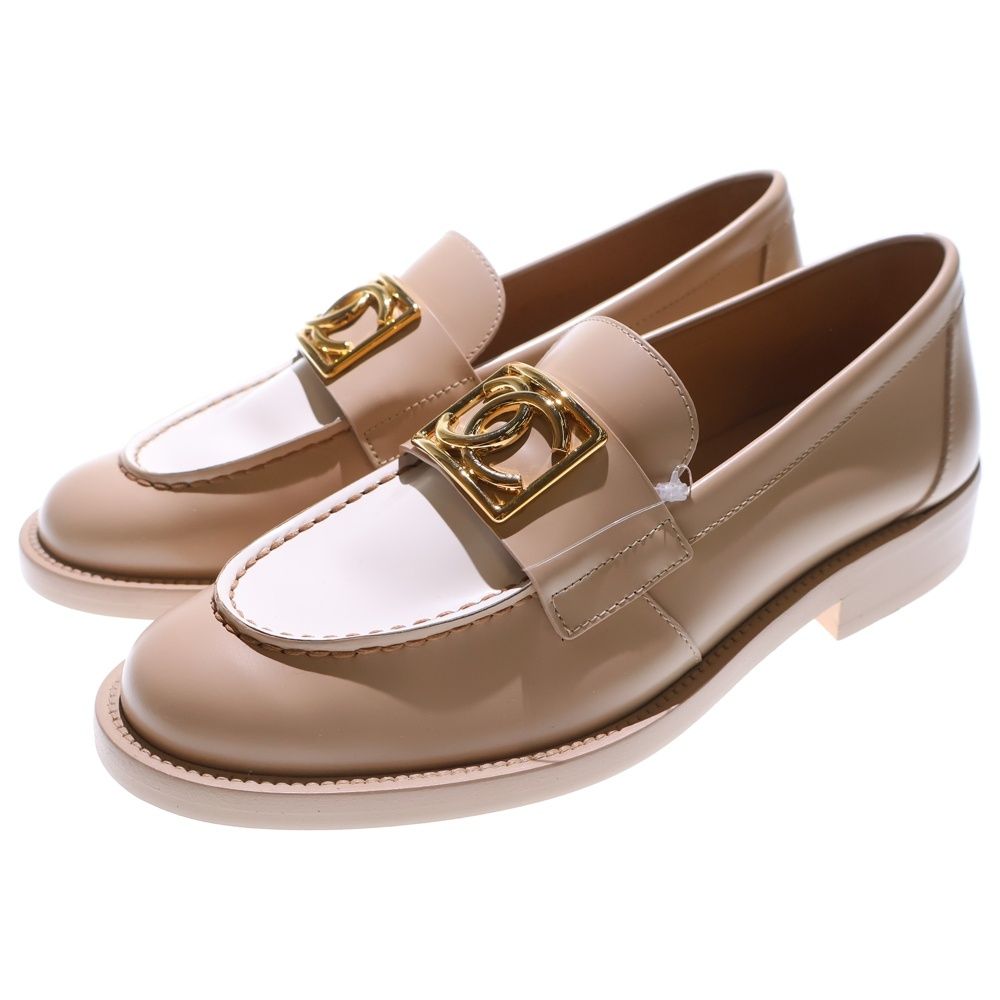 CHANEL シャネル ココマーク 23 B レザーローファー レディース ベージュ ホワイト G 45155