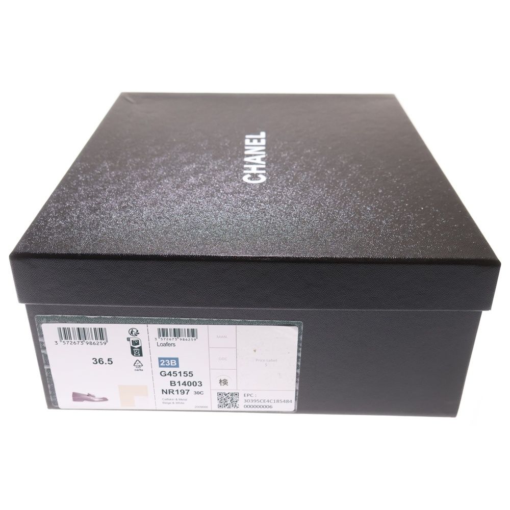  CHANEL シャネル ココマーク 23 B レザーローファー レディース ベージュ ホワイト G 45155 その他 靴