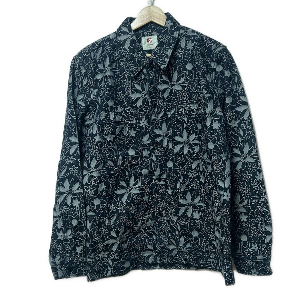 PaulSmith RED EAR ポールスミスレッドイヤー 長袖シャツ サイズM メンズ - ダークネイビー×白×レッド デニム 花柄 刺繍