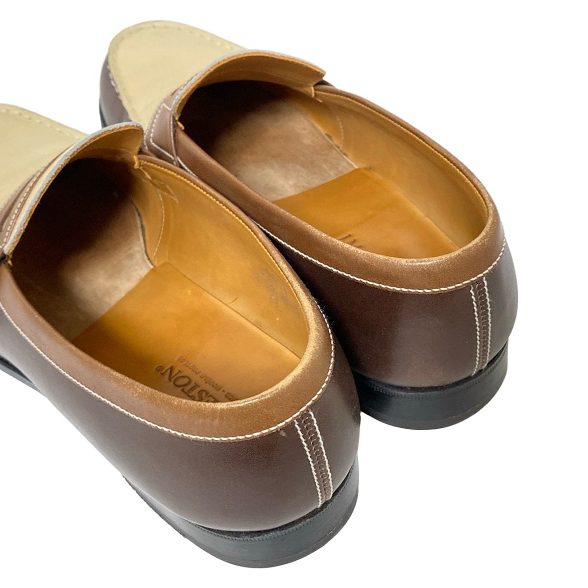 J.M. WESTON ジェイエムウェストン ローファー 5 E レディース - ベージュ×ダークブラウン レザー 上下セット ナチュラル系