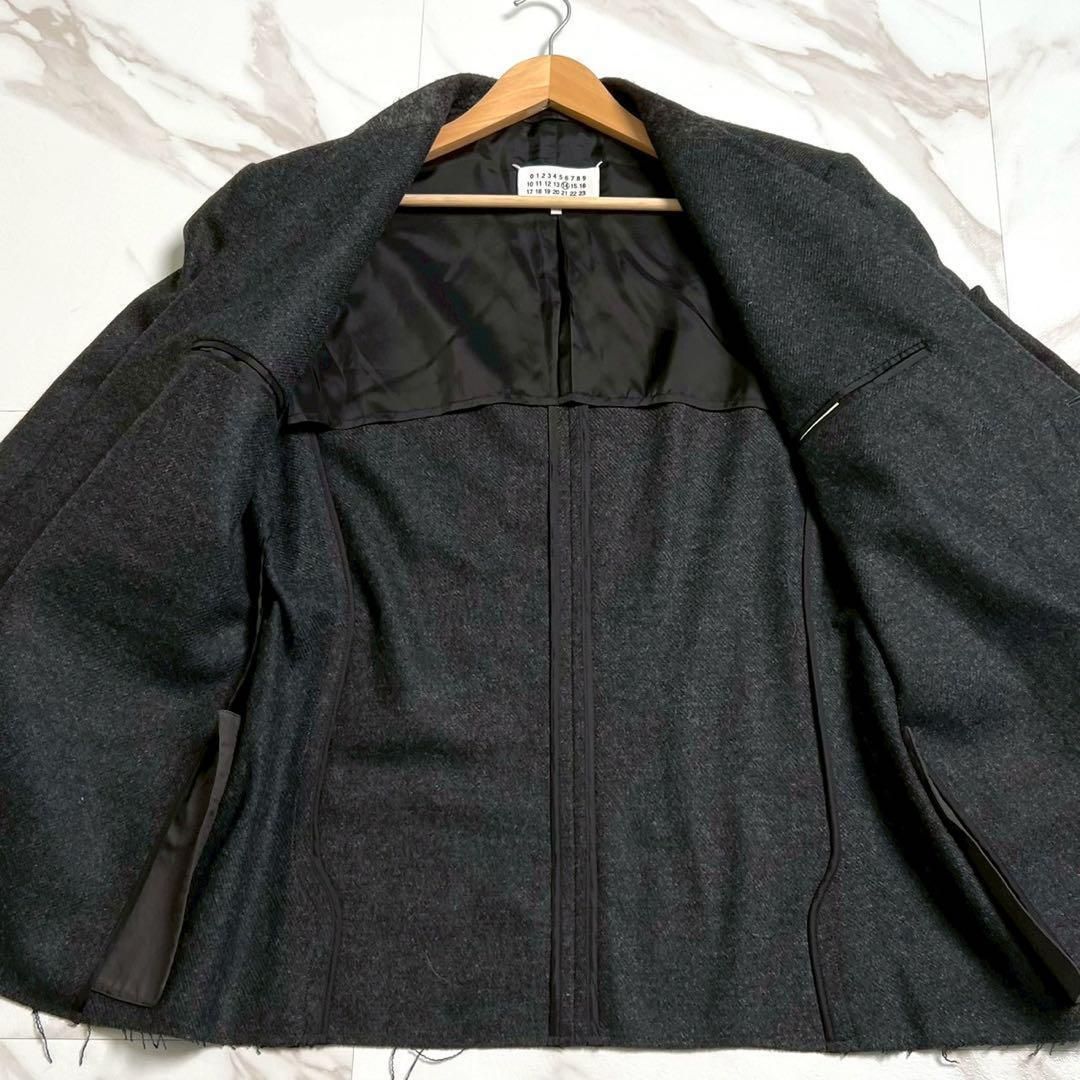 MAISON MARGIELA メゾンマルジェラ 2021SS 14番 切りっぱなし 裁断 ノー レス COLLARLESS テーラードジャケット ウール グレー M相当 メンズ ビッグシルエット オーバーサイズ ガリアーノ期 近年モデル