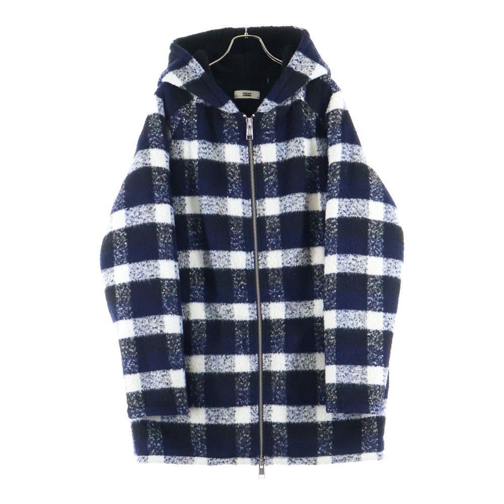 KITH キス ジップアップ フーデッド チェック ボアジャケット ブラック ホワイト KH2141