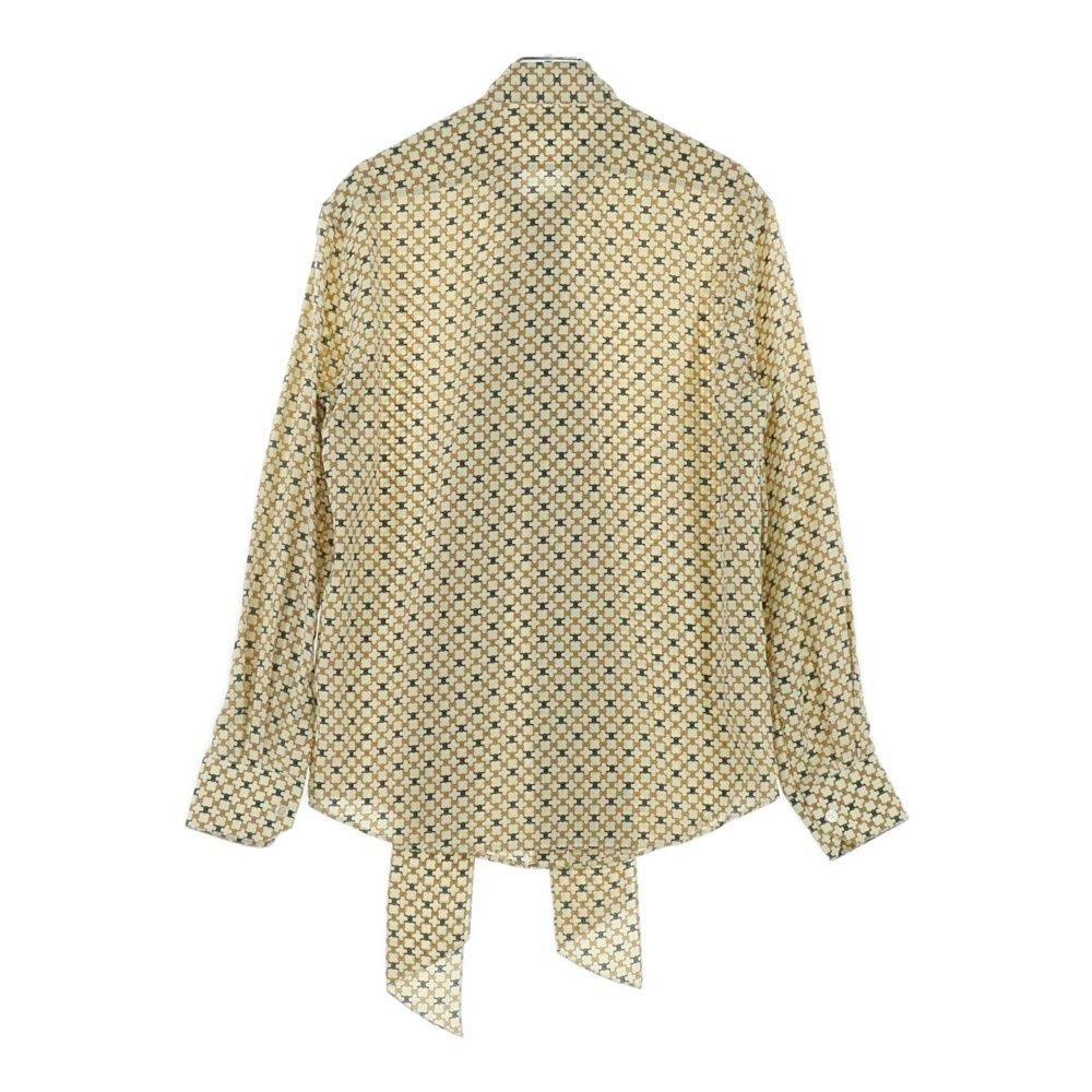 CELINE セリーヌ トリオンフ総柄プリント シルク ボー ロングスリーブ シャツ ブラウス ベージュ レディース 2C204763L
