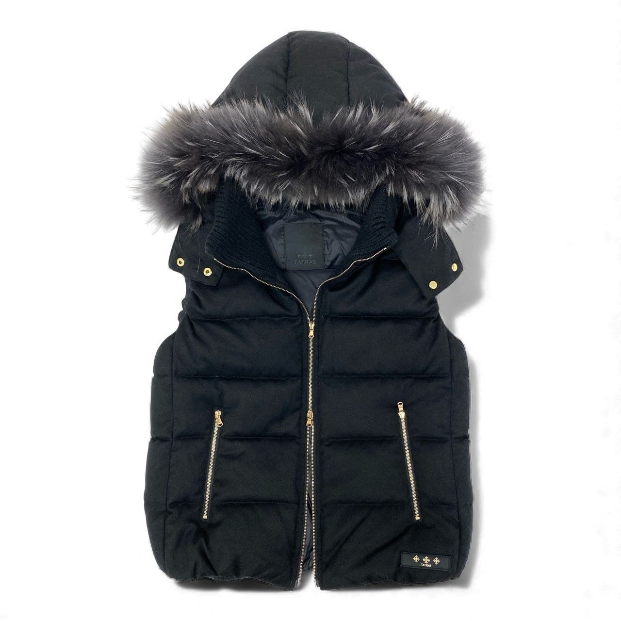 66k11 TATRAS タトラス ルセラ ラクーンファー ダウンベスト LTA19A4572 2 ブラック アウター フード付きt18r