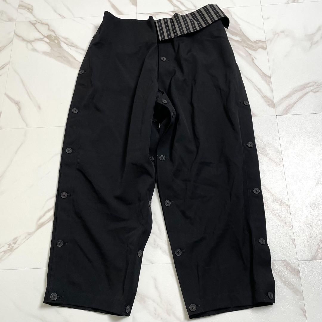 Yohji Yamamoto POUR HOMME ヨウジヤマモトプールオム 2021SS 春夏 ウールギャバジン ブラック 黒 2way 変形 アシンメトリー 切り替え ワイドパンツ フルレングス Lサイズ相当 メンズ 近年モデル HD-P40-100