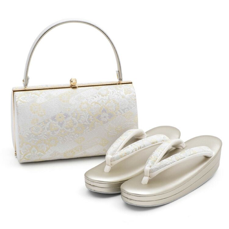 草履バッグ セット 金 ゴールド Mサイズ 花柄 絹 着物 帯地 留袖 紋付き 色無地 訪問着 附下 バッグ 和装 草履バック zouribag 00010