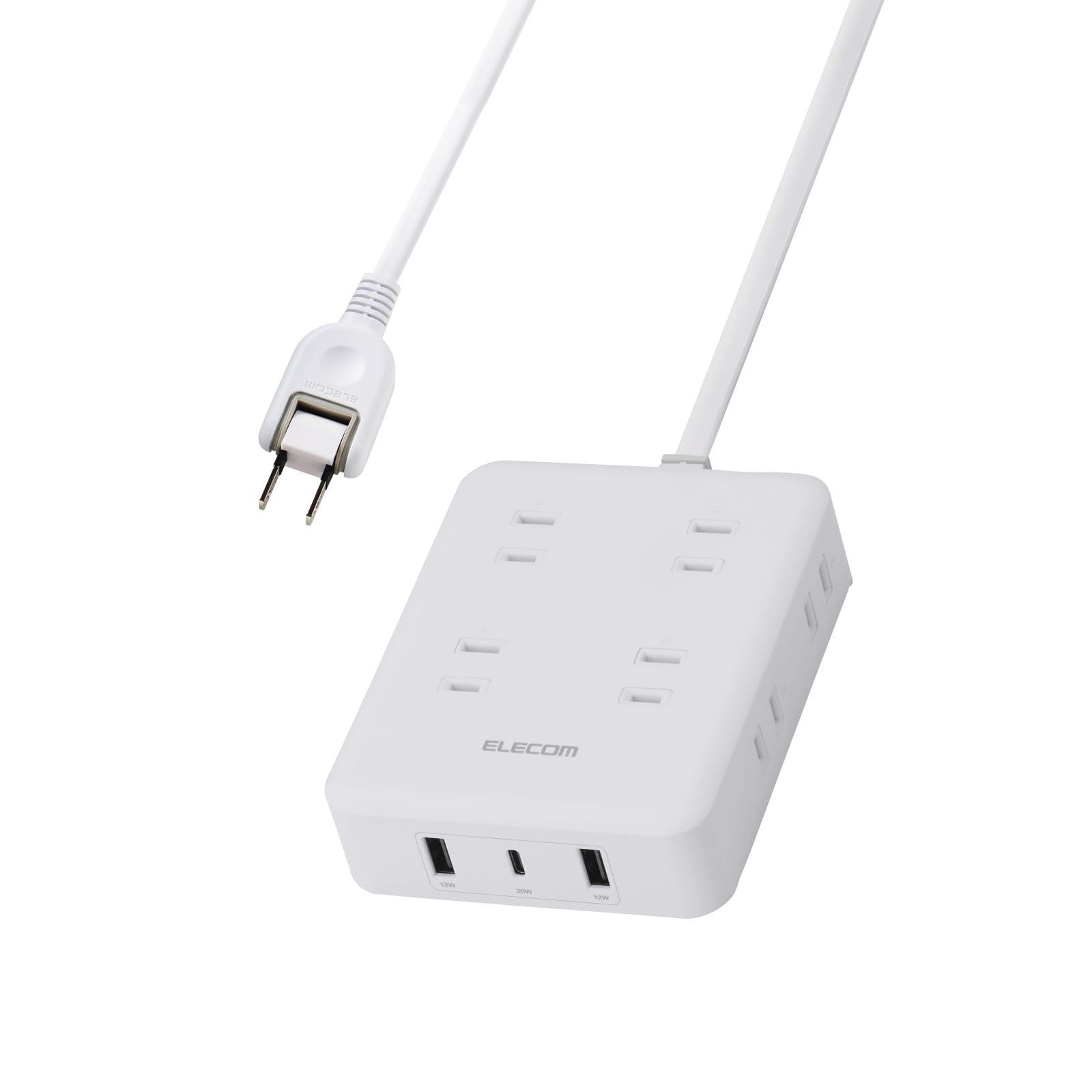 【在庫処分】エレコム 電源タップ USB付き 20W PD対応 Type-C×1 USB-A×2 ACプラグ×8 1.5m 雷ガード ホコリ防止シャッター ホワイト ECT-44-8A2C15WH
