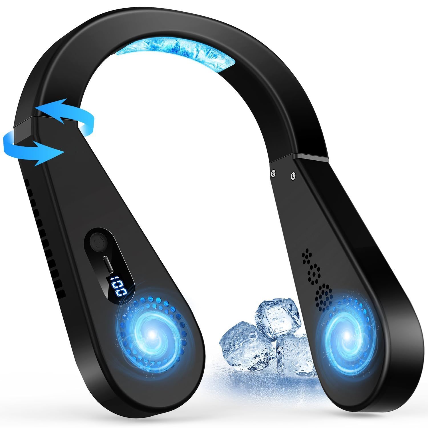 商品 首掛け扇風機 ネッククーラー 携帯扇風機 冷却プレート 2025新登場 自由回転 折り畳み式 3段階風力調節 LEDディスプレイ表示 軽量 首掛け 大風量 7000 mAh大容量 長時間稼働 ネックファン 羽根なし 静音 熱中症対策 通勤通学 花火