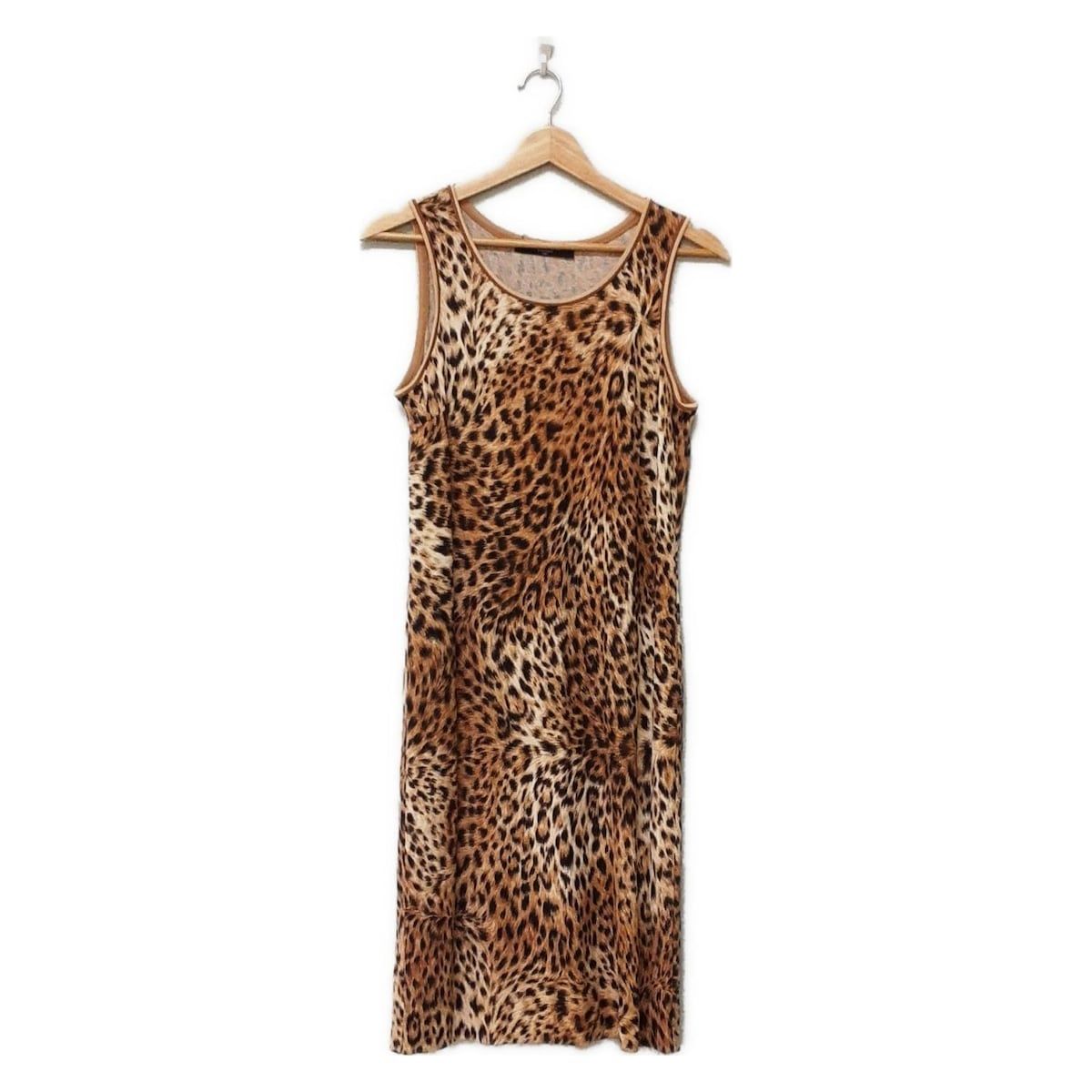 LEONARD レオナール ワンピース サイズL レディース - ベージュ×ブラウン×黒 クルーネック ノースリーブ ロング 豹柄