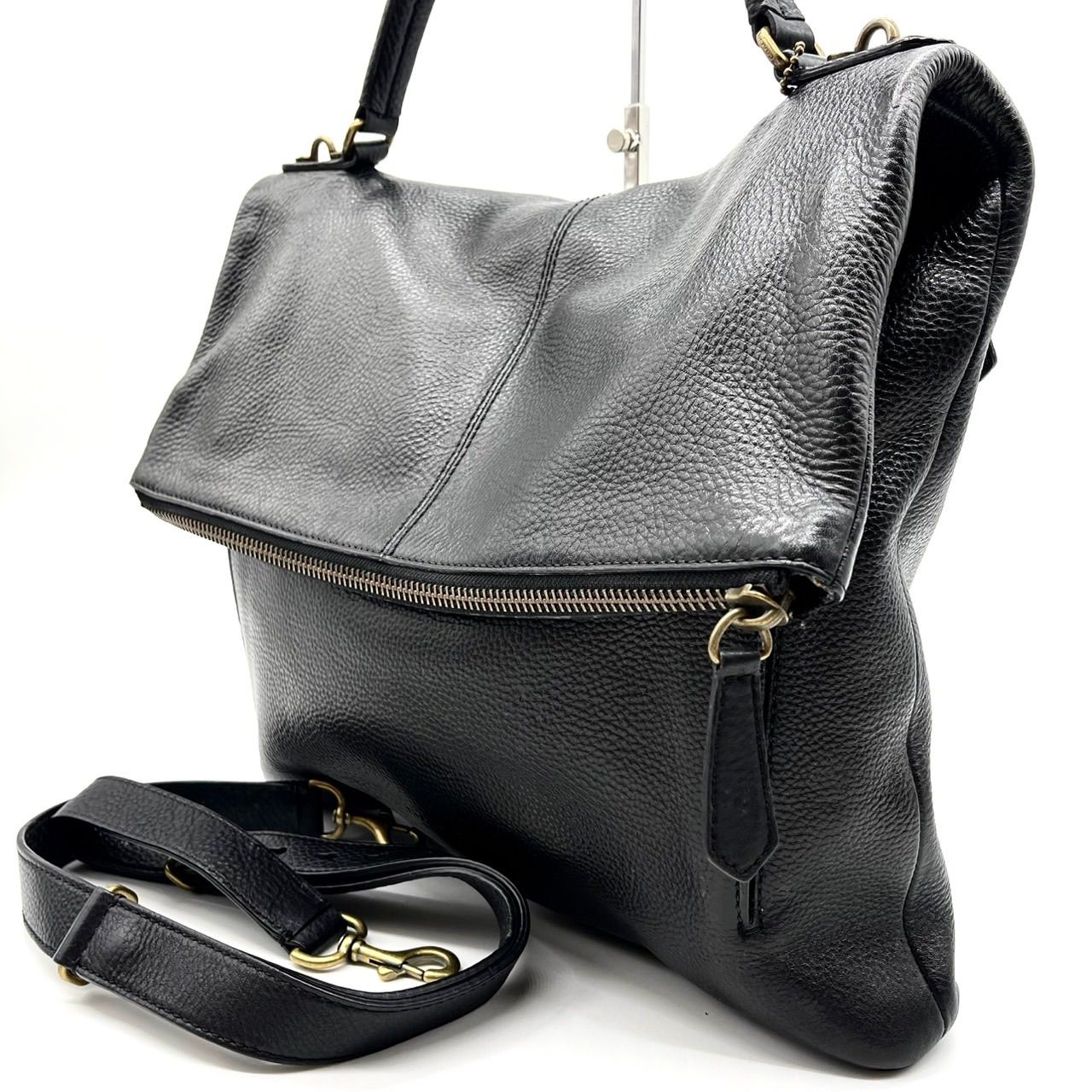 良品 COACH ショルダーバッグ レザー ブラック ホーボー 斜め掛け 良品 