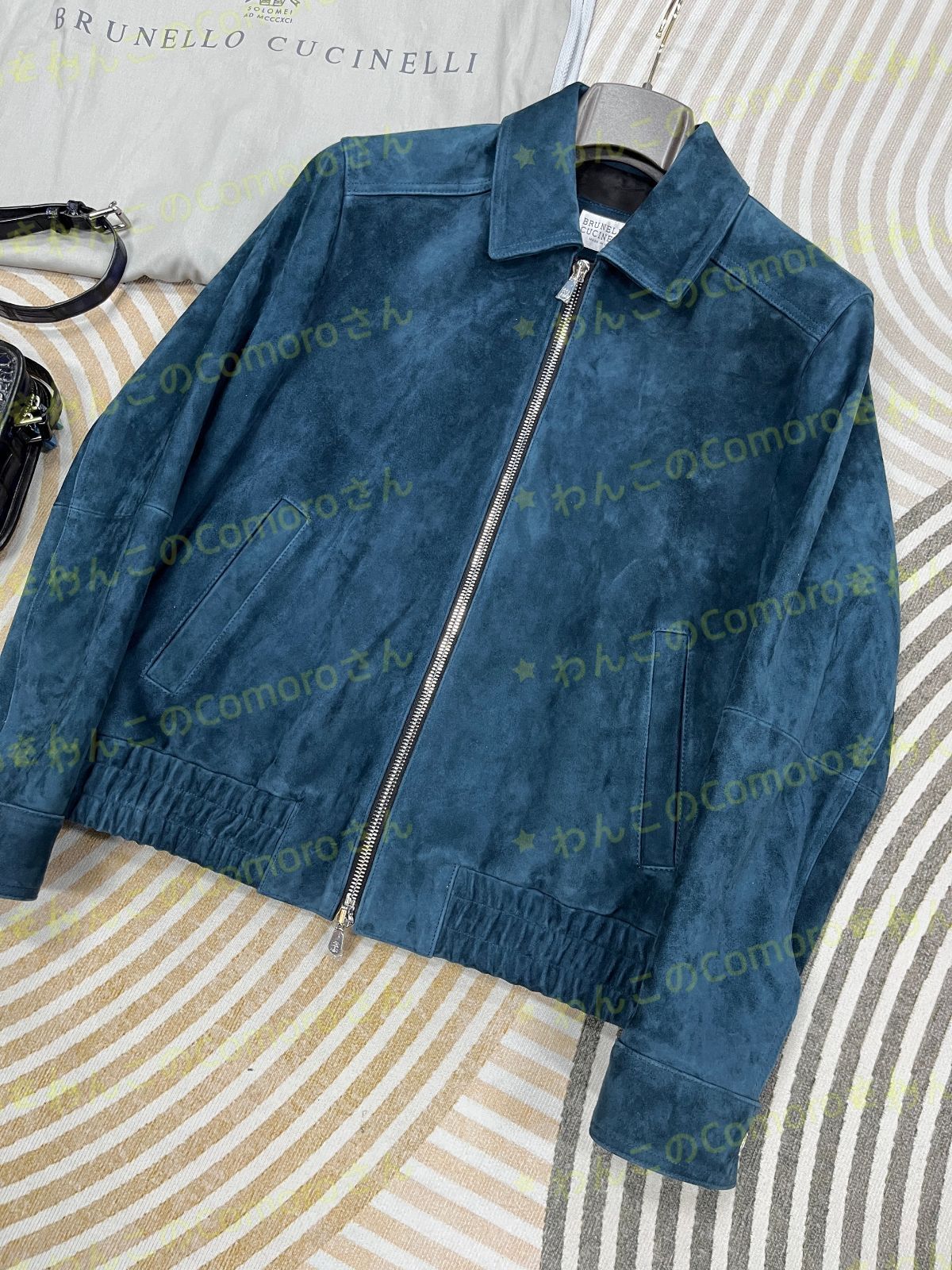 ブルーM 2XL ブルネロクチネリ メンズ スエードレザージャケット ジップアップ エレガントシンプルデザイン スエード素材