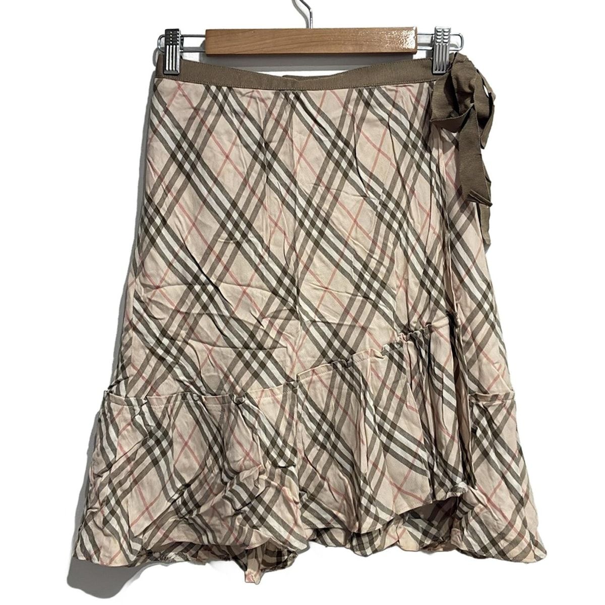 バーバリーブルーレーベル 巻きスカート サイズ36 S レディース ピンクベージュ×カーキ×マルチ ミニ チェック柄