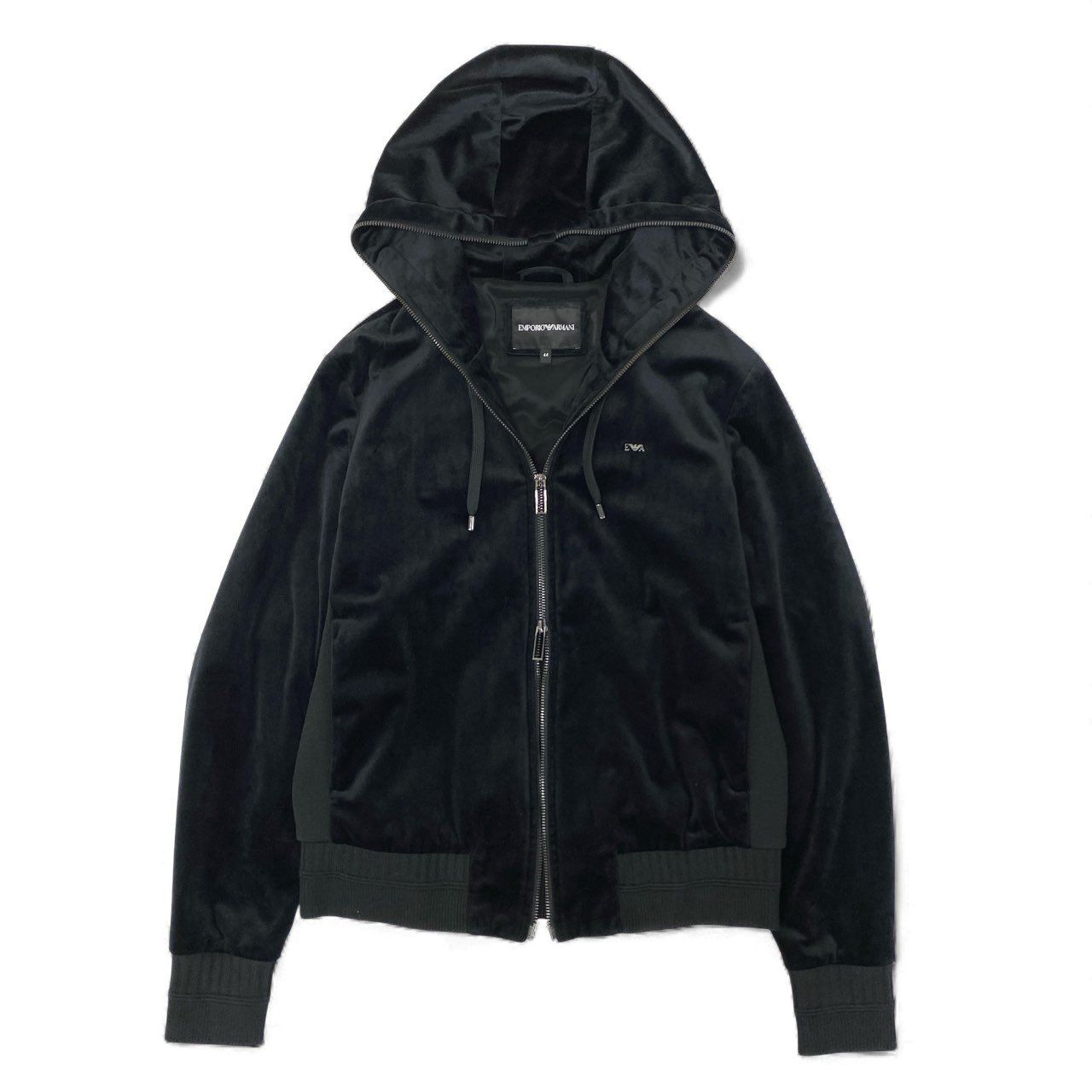 66k11 EMPORIO ARMANI エンポリオアルマーニ ベロア素材 ダブルジップパーカー ベルベットパーカー サイズ44 ブラック メンズ トップスk02i 66k11 EMPORIO ARMANI エンポリオアルマーニ ベロア素材 ダブルジップ