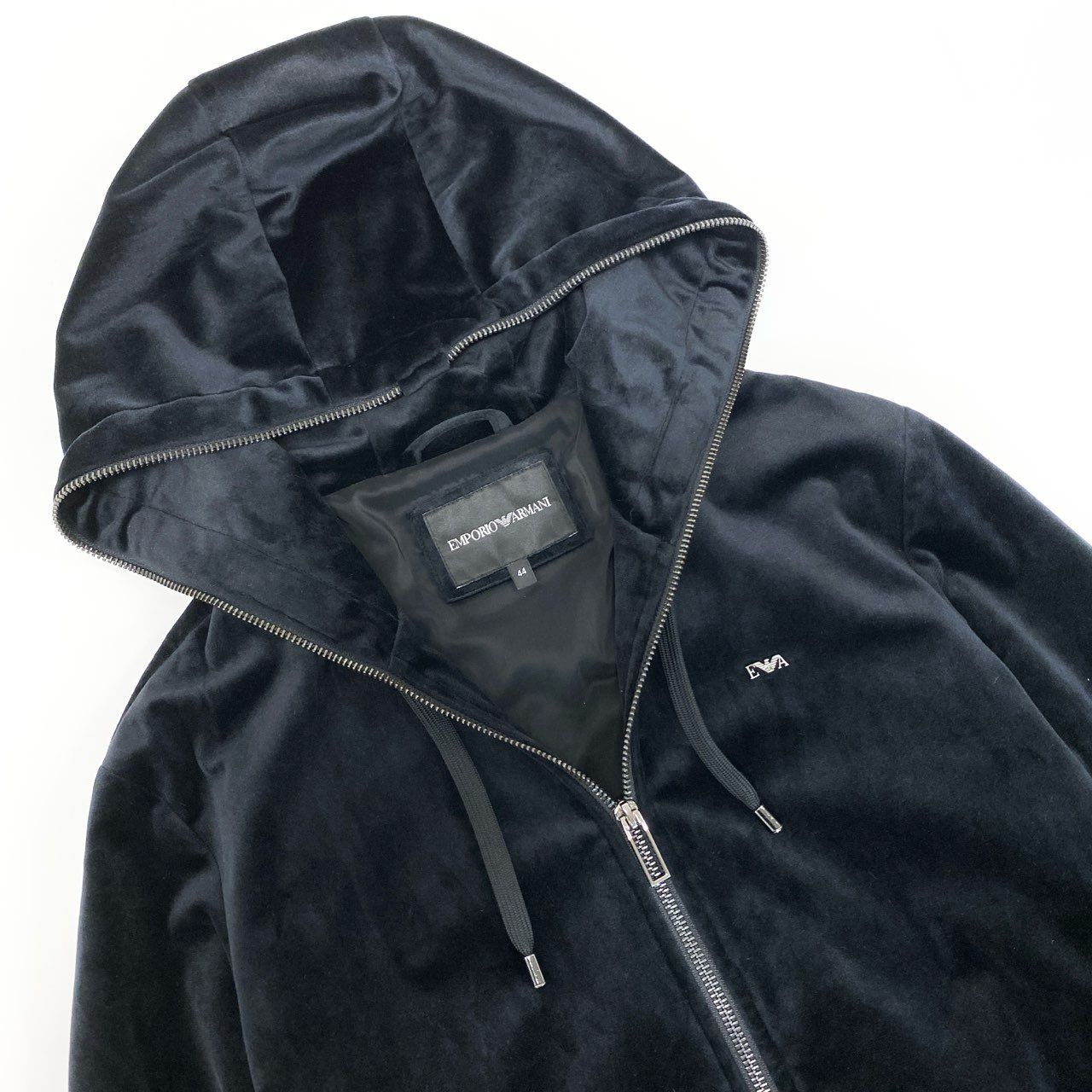 66k11 EMPORIO ARMANI エンポリオアルマーニ ベロア素材 ダブルジップパーカー ベルベットパーカー サイズ44 ブラック メンズ トップスk02i 66k11 EMPORIO ARMANI エンポリオアルマーニ ベロア素材 ダブルジップ